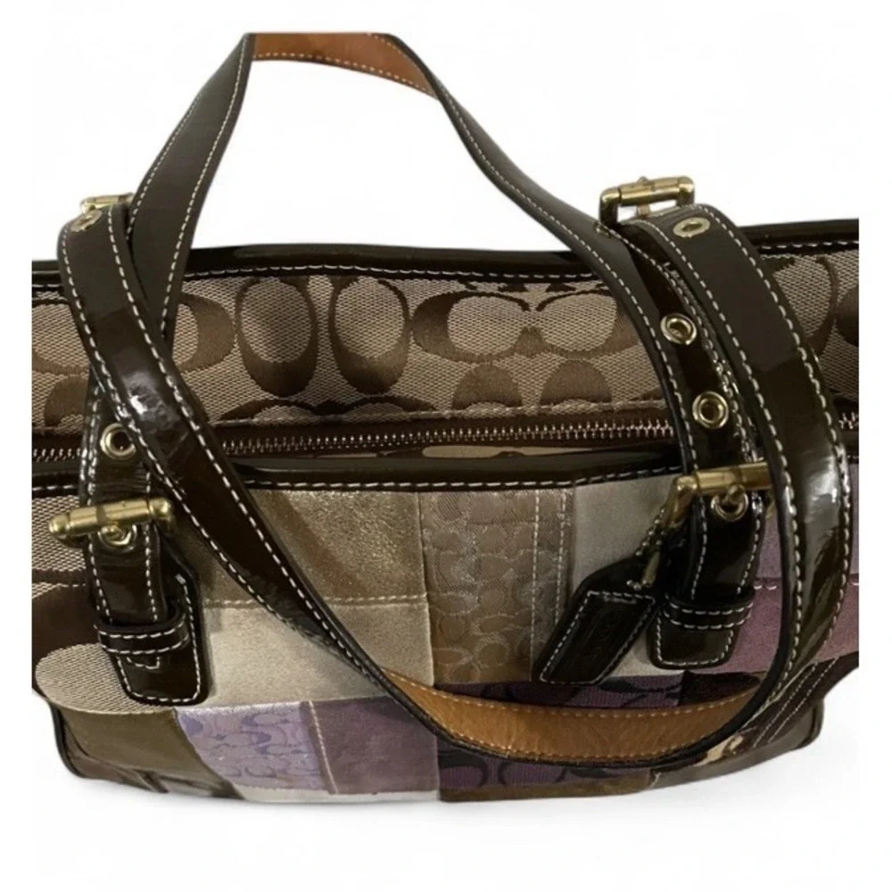 Coach Patchwork Tote Vintage Y2K Boho Multicolor Suede Leather Canvas Bag - Picture 10 of 16
